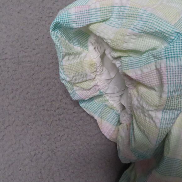 Old Navy Top 2X Multicolor Square Neck Checked Seer Sucker Puffy Short Sleeves - Picture 4 of 11